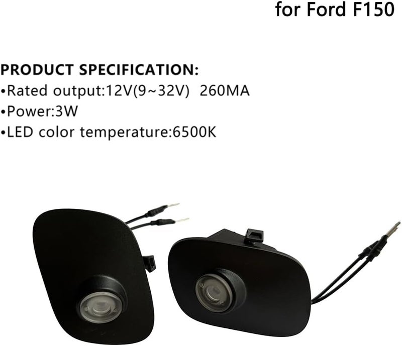 MKRLSTKM 2Pcs Side Mirror Logo LED Welcome Lights Puddle Lamp Projector Door Light Floor Light Accessories Suitable for 2015 2016 2017 2018 2019 2020 2021 2022 2023 2024 2025 Ford Raptor F150 F250 F350 - Image 2